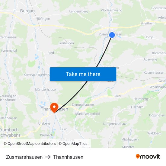 Zusmarshausen to Thannhausen map