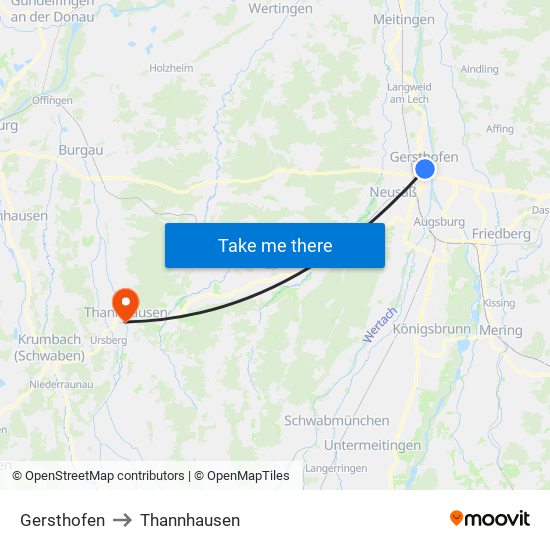 Gersthofen to Thannhausen map