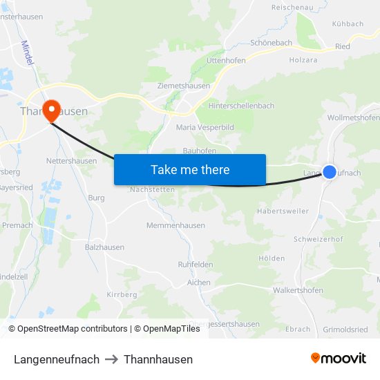 Langenneufnach to Thannhausen map