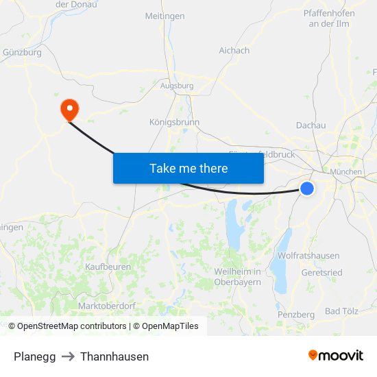 Planegg to Thannhausen map