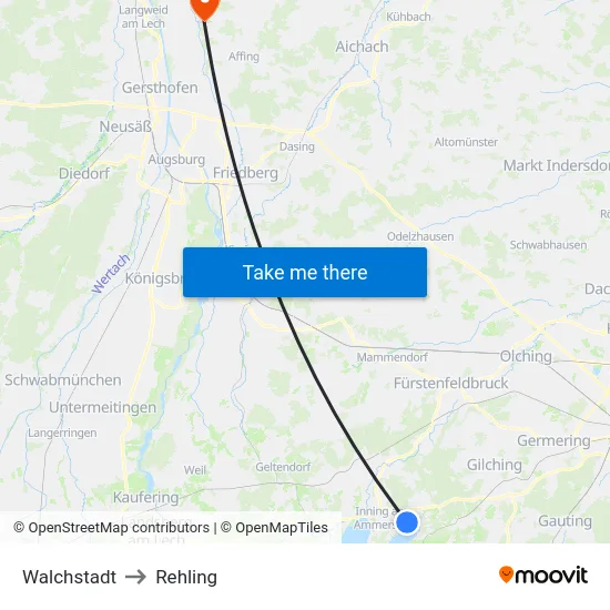 Walchstadt to Rehling map
