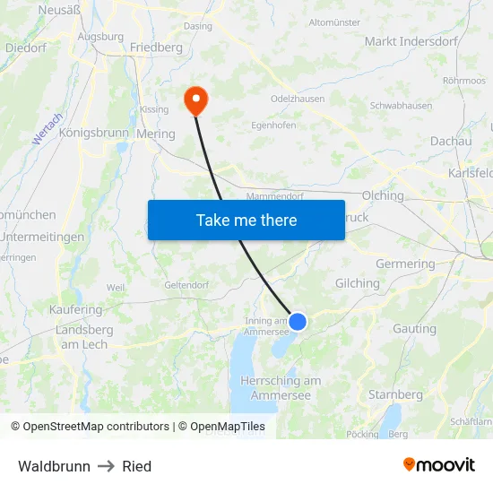 Waldbrunn to Ried map