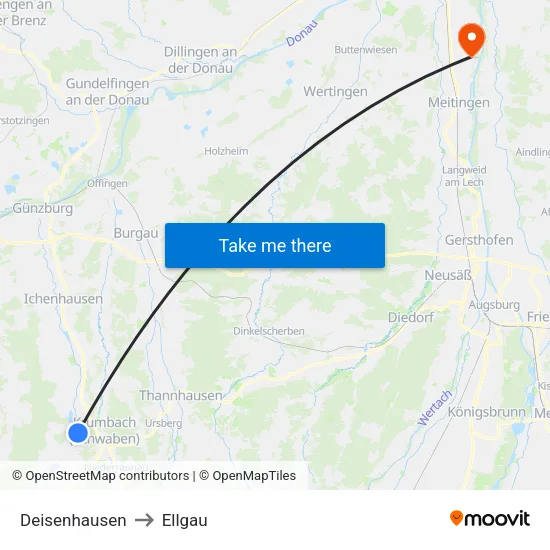Deisenhausen to Ellgau map