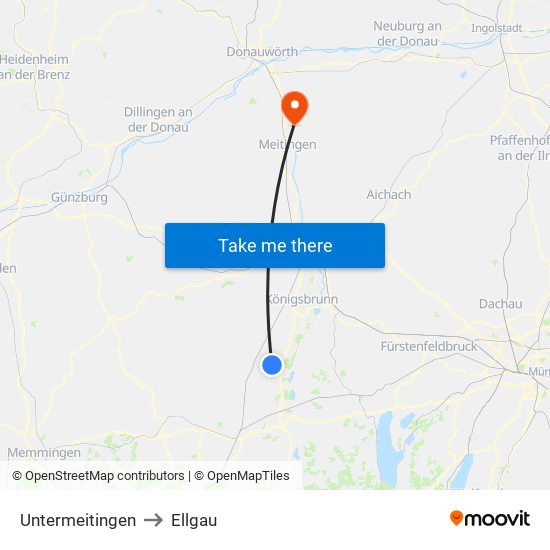 Untermeitingen to Ellgau map