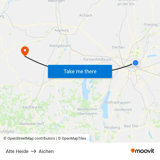 Alte Heide to Aichen map