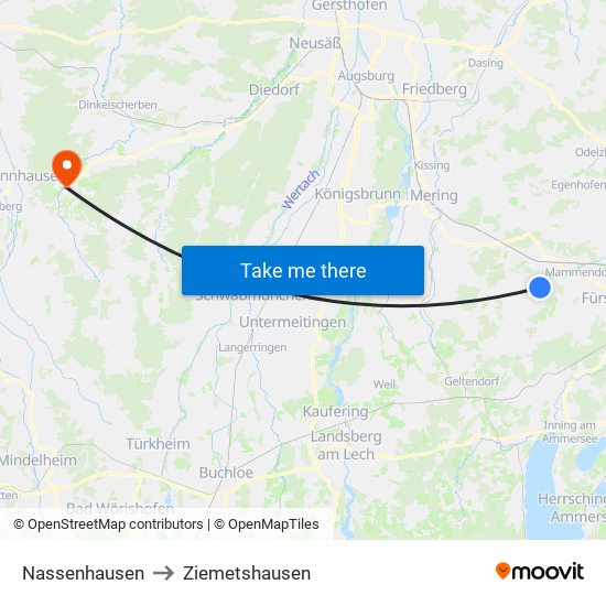 Nassenhausen to Ziemetshausen map