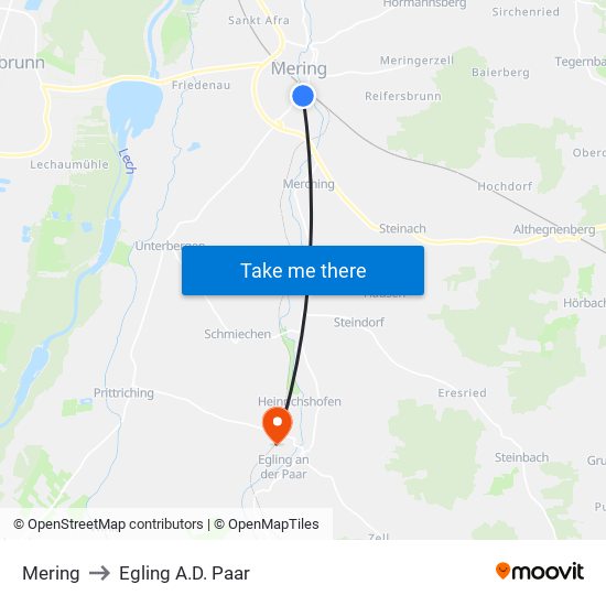 Mering to Egling A.D. Paar map