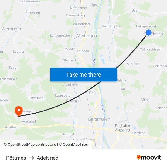 Pöttmes to Adelsried map