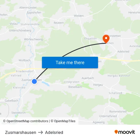 Zusmarshausen to Adelsried map