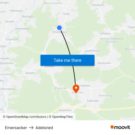 Emersacker to Adelsried map
