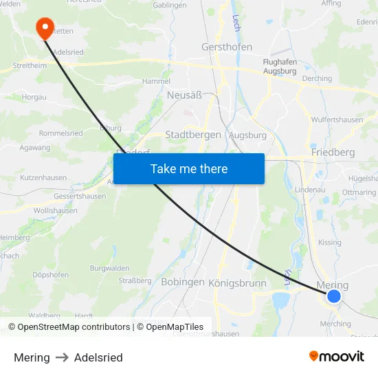 Mering to Adelsried map