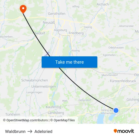 Waldbrunn to Adelsried map