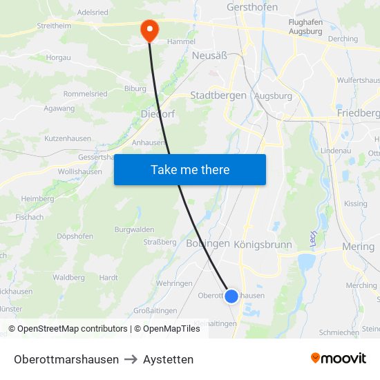 Oberottmarshausen to Aystetten map