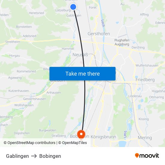 Gablingen to Bobingen map