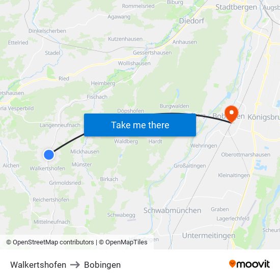 Walkertshofen to Bobingen map