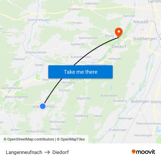 Langenneufnach to Diedorf map