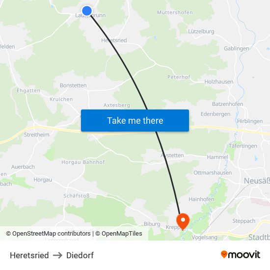 Heretsried to Diedorf map