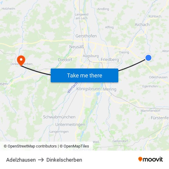 Adelzhausen to Dinkelscherben map