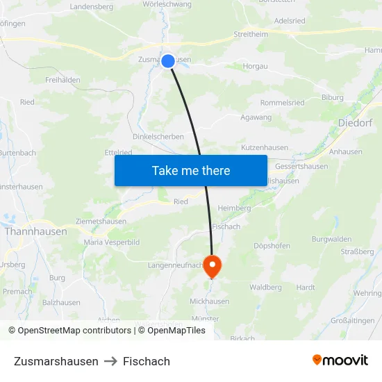 Zusmarshausen to Fischach map