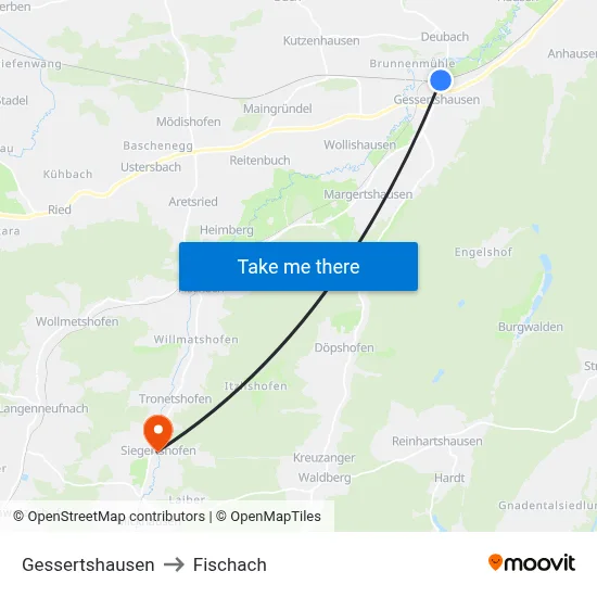 Gessertshausen to Fischach map