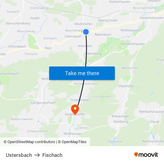 Ustersbach to Fischach map