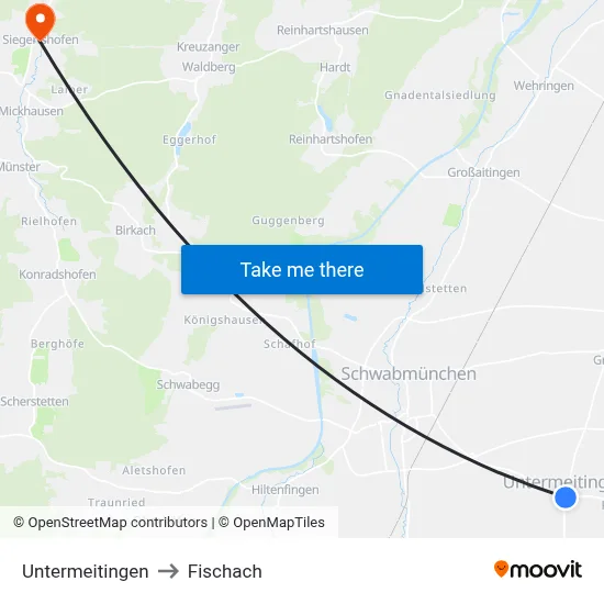 Untermeitingen to Fischach map