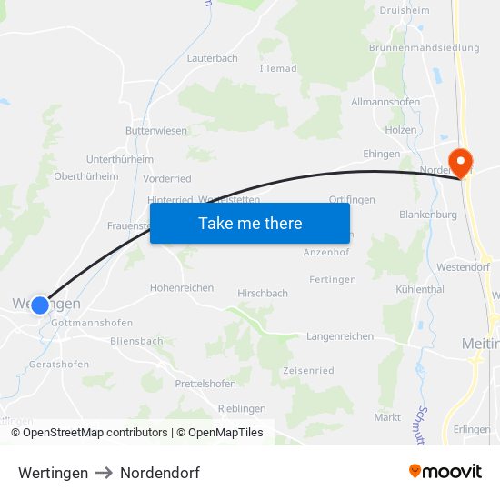 Wertingen to Nordendorf map