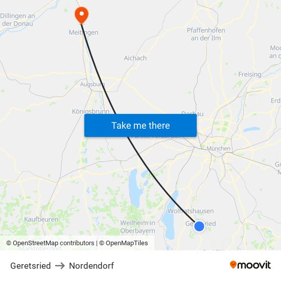 Geretsried to Nordendorf map