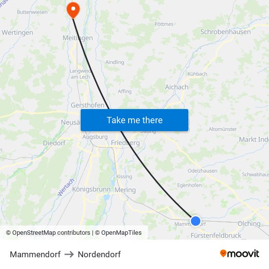 Mammendorf to Nordendorf map