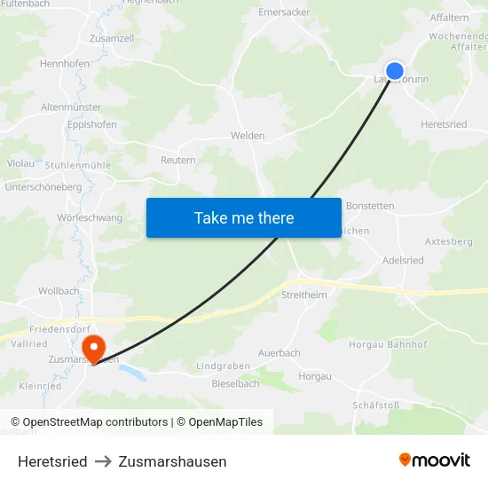 Heretsried to Zusmarshausen map