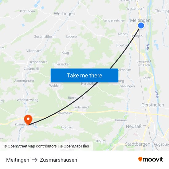 Meitingen to Zusmarshausen map