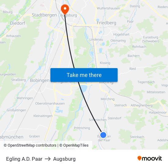 Egling A.D. Paar to Augsburg map