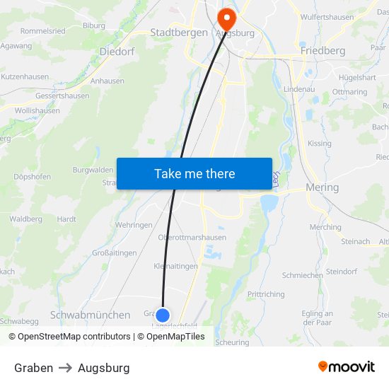 Graben to Augsburg map