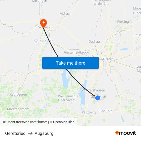 Geretsried to Augsburg map