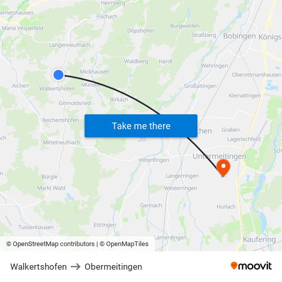 Walkertshofen to Obermeitingen map