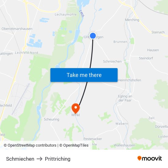Schmiechen to Prittriching map