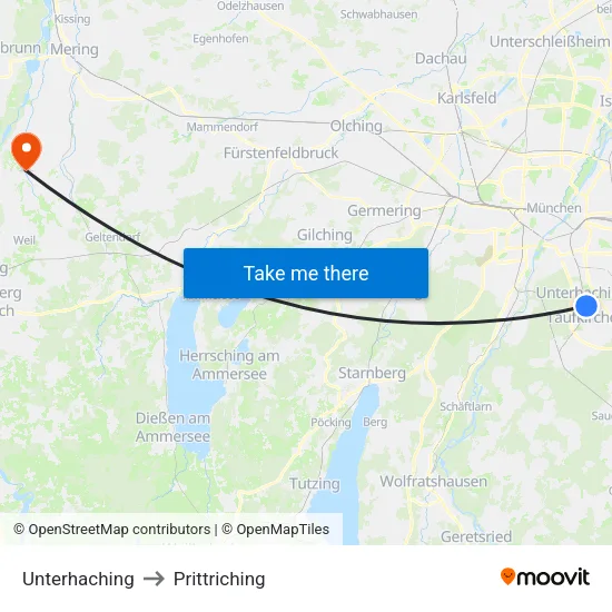 Unterhaching to Prittriching map