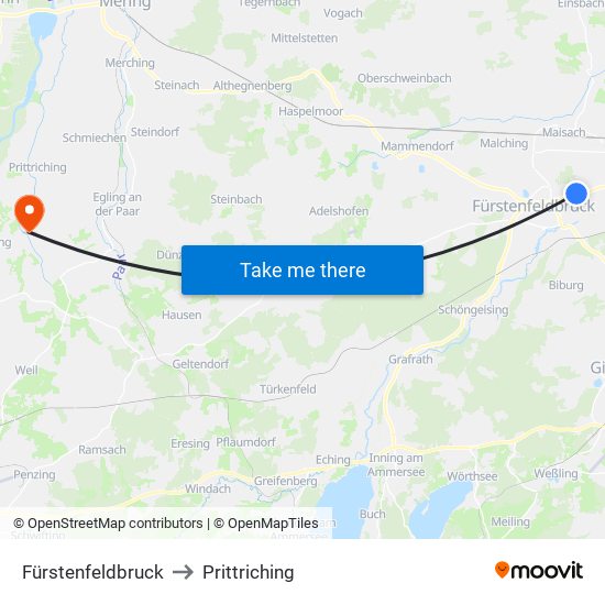 Fürstenfeldbruck to Prittriching map