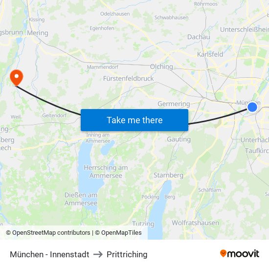 München - Innenstadt to Prittriching map