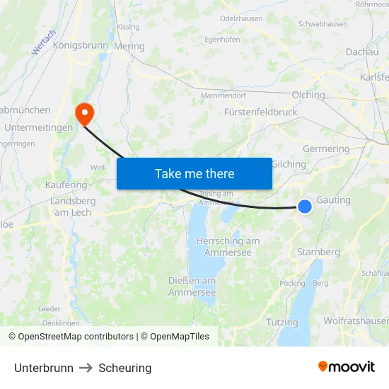 Unterbrunn to Scheuring map