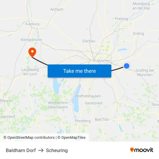 Baldham Dorf to Scheuring map