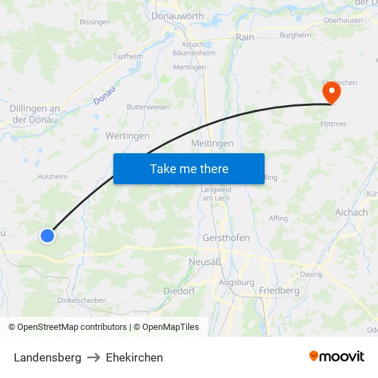 Landensberg to Ehekirchen map