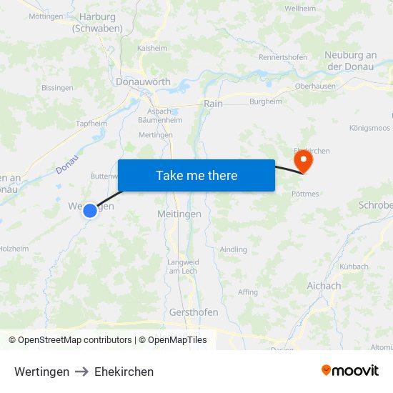 Wertingen to Ehekirchen map