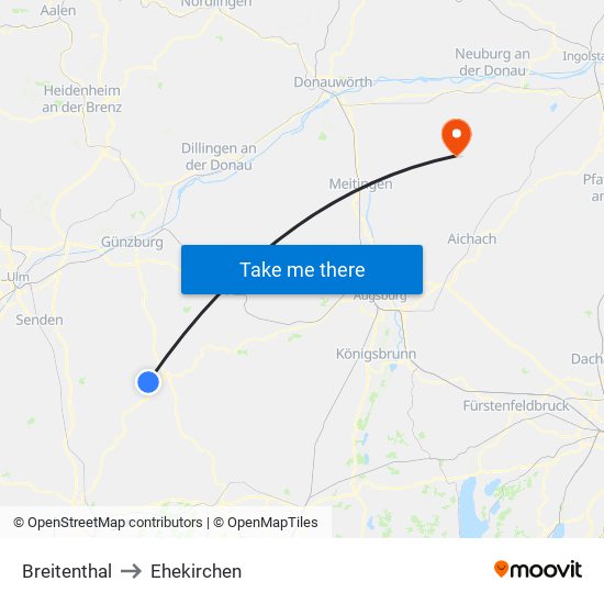 Breitenthal to Ehekirchen map