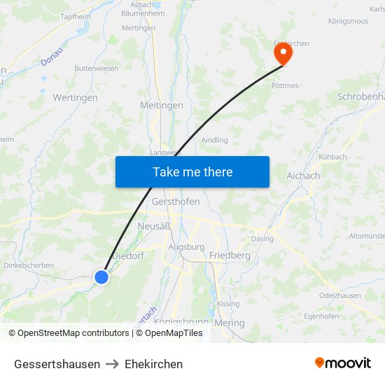 Gessertshausen to Ehekirchen map