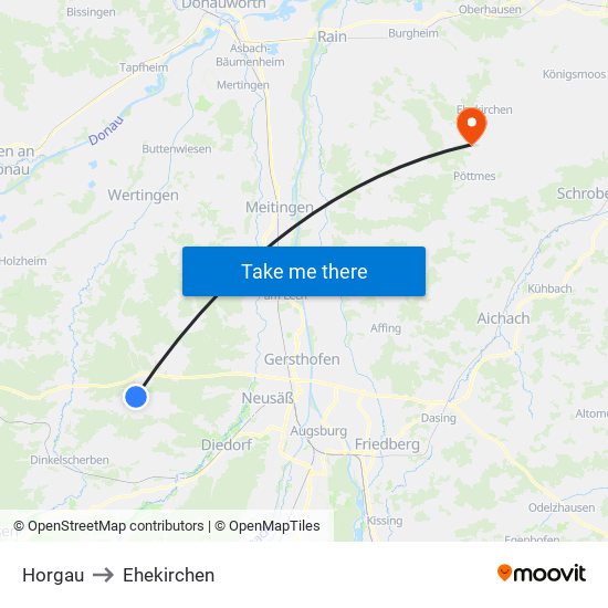 Horgau to Ehekirchen map