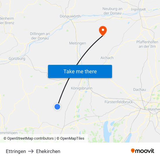 Ettringen to Ehekirchen map