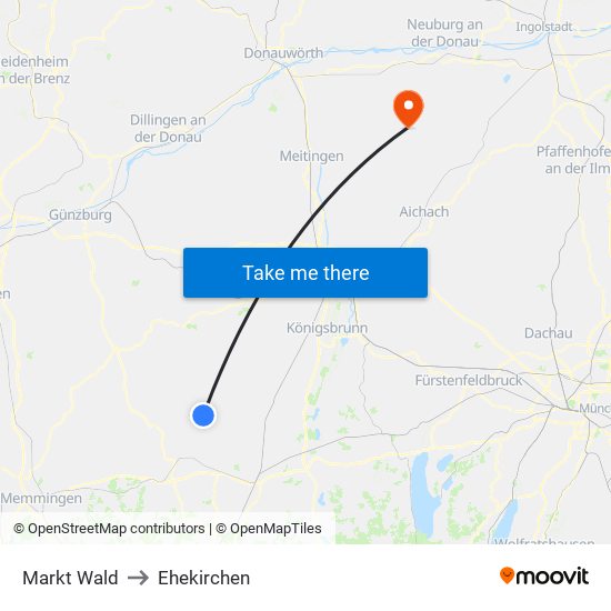 Markt Wald to Ehekirchen map