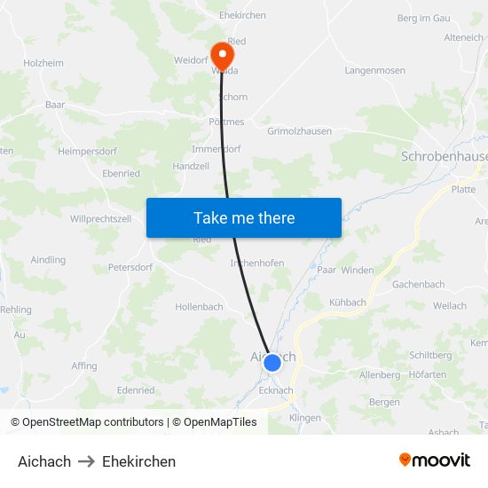 Aichach to Ehekirchen map