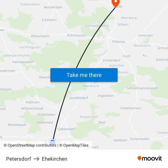 Petersdorf to Ehekirchen map